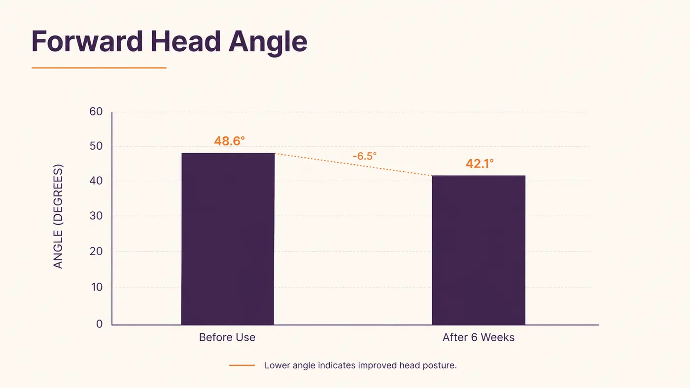 Chart comparing forward-head posture angle before and after regular neck hammock use