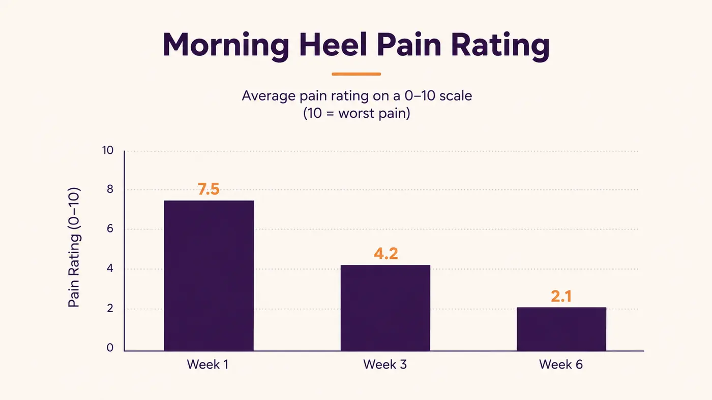 Chart showing morning heel pain rating decreasing over several weeks of nightly splint use