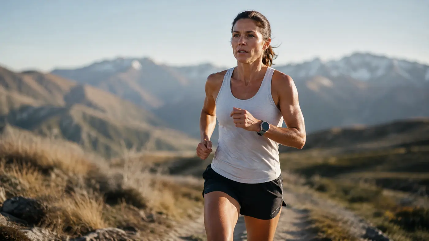 A runner mid-stride on a dry, high-altitude Colorado trail during a long Sunday run
